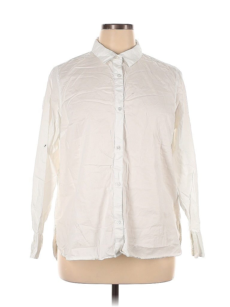 Old Navy 100% Cotton Jacquard Ivory Long Sleeve Button-Down Shirt Size XL - photo 1