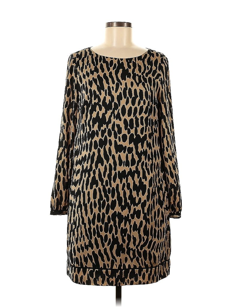 Ann Taylor LOFT 100% Polyester Animal Print Leopard Print Zebra Print Brown Casual Dress Size 6 - photo 1