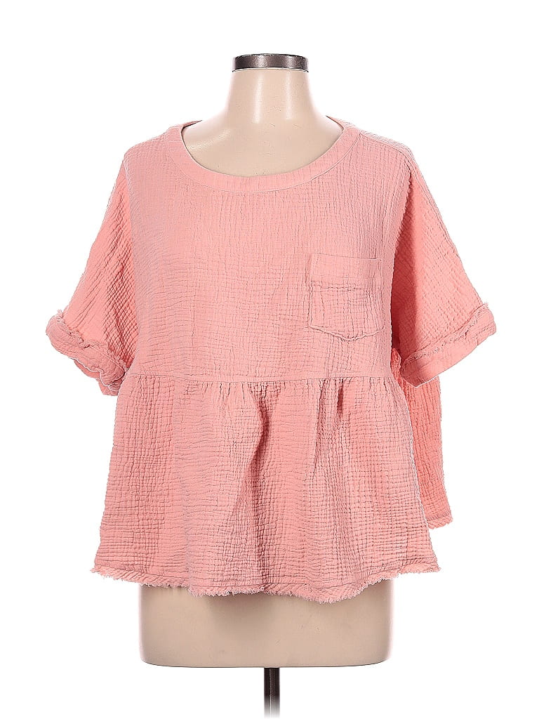 Ces Femme 100% Cotton Pink Short Sleeve Blouse Size L - 54% off | ThredUp