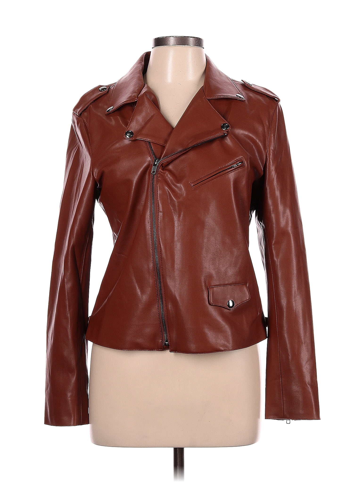 R | Label Burgundy Faux Leather Jacket Size L - 81% off | ThredUp