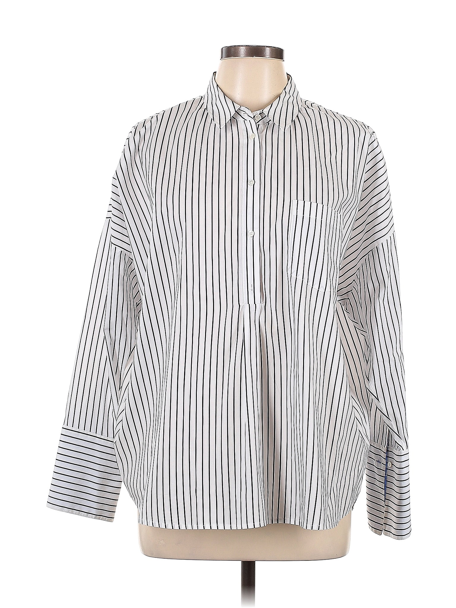 Joie 100% Cotton Stripes Silver 3/4 Sleeve Button-Down Shirt Size L ...