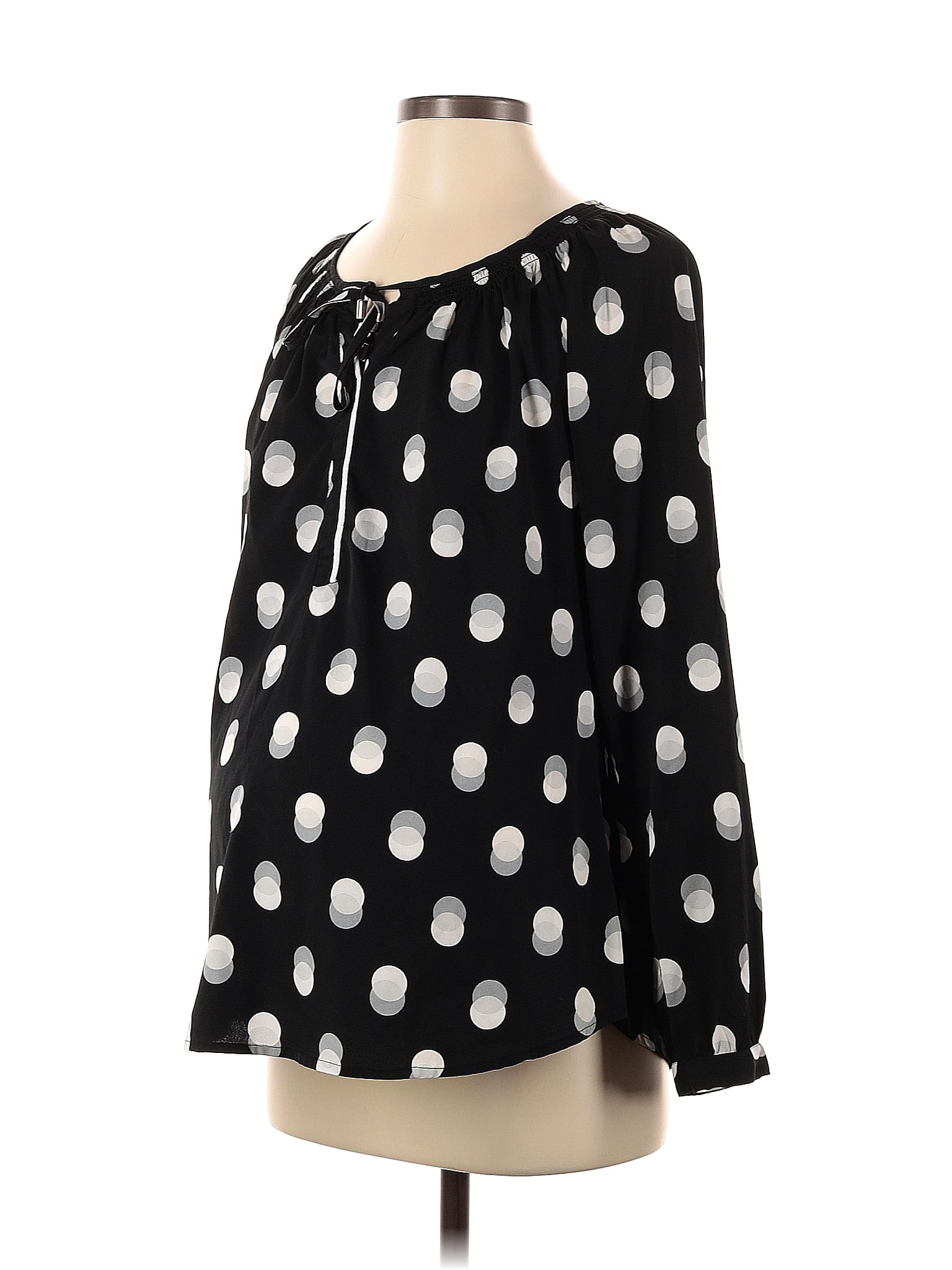 Motherhood 100 Polyester Polka Dots Black Long Sleeve Blouse Size S