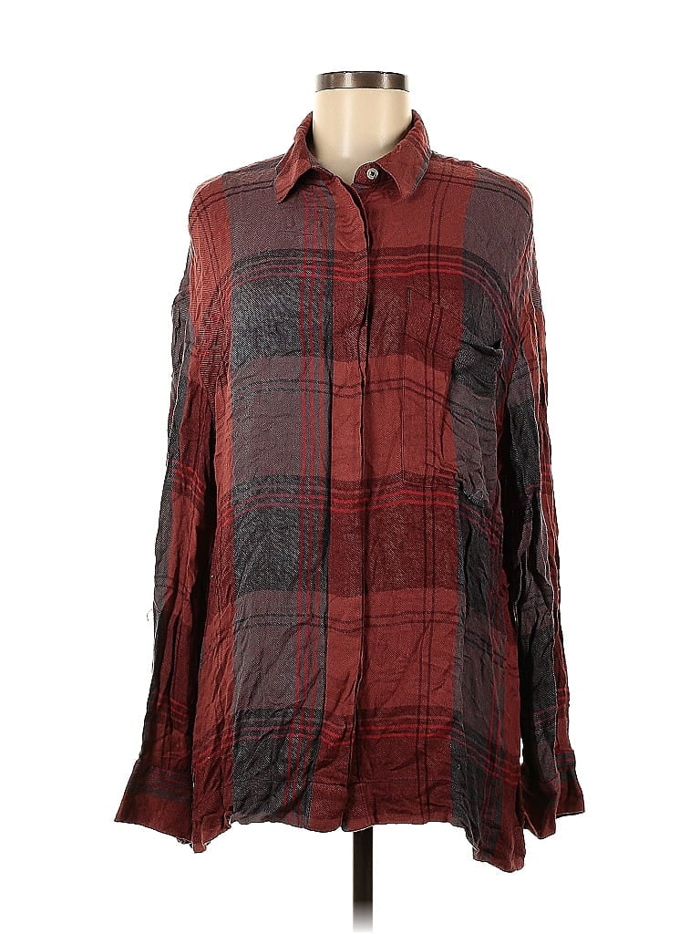BDG 100% Rayon Plaid Burgundy Long Sleeve Button-Down Shirt Size M - photo 1
