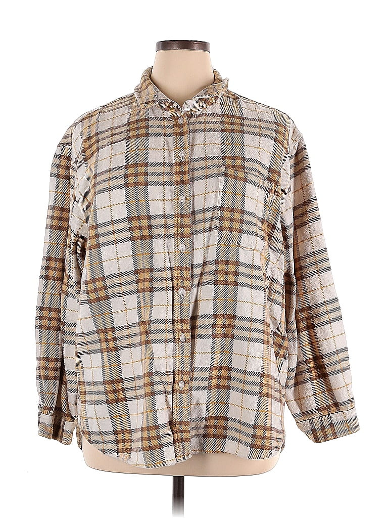 American Eagle Outfitters 100% Cotton Plaid Brown Long Sleeve Button-Down Shirt Size XL - photo 1