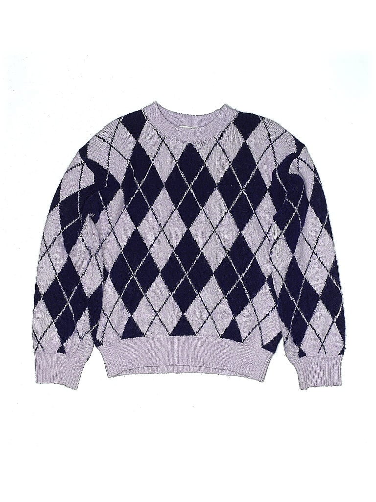 H&M Houndstooth Jacquard Argyle Checkered-gingham Grid Plaid Chevron-herringbone Chevron Blue Pullover Sweater Size 12 - 14 - photo 1