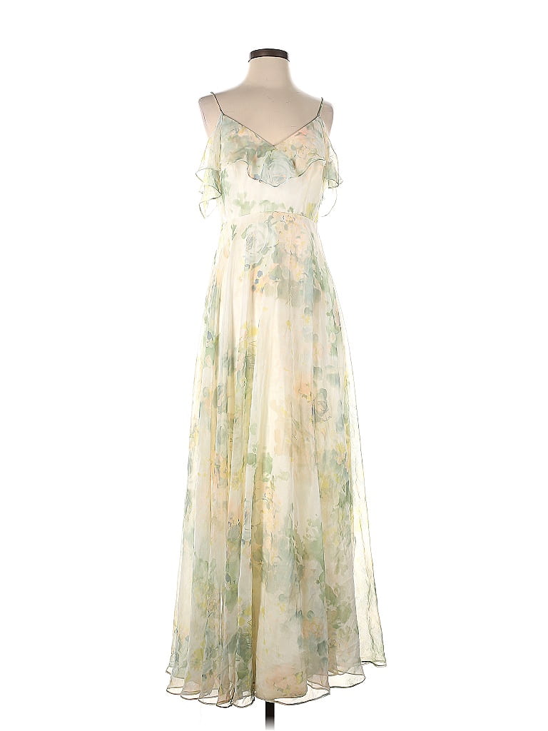 Jenny Yoo Collection 100% Polyester Floral Motif Ivory Casual Dress ...