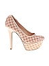 Qupid Houndstooth Jacquard Checkered-gingham Grid Plaid Ombre Pink Heels Size 8 - photo 1