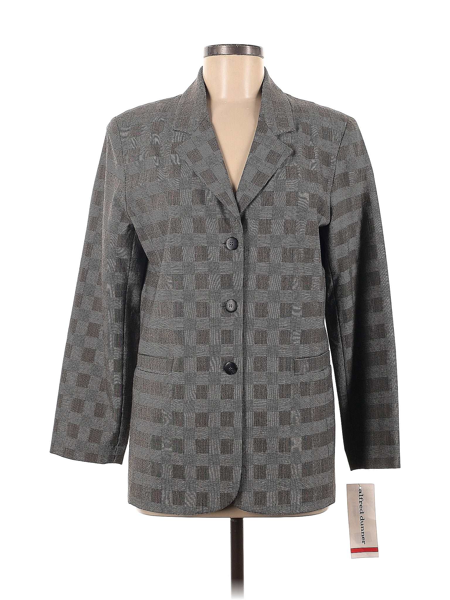Alfred Dunner Houndstooth Jacquard Checkered-gingham Gray Blazer Size 8 ...