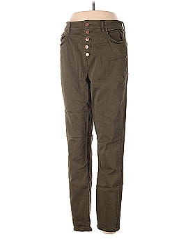 Ann Taylor LOFT The Curvy High Waist Button Front Skinny Jean in Vintage Olive (view 1)