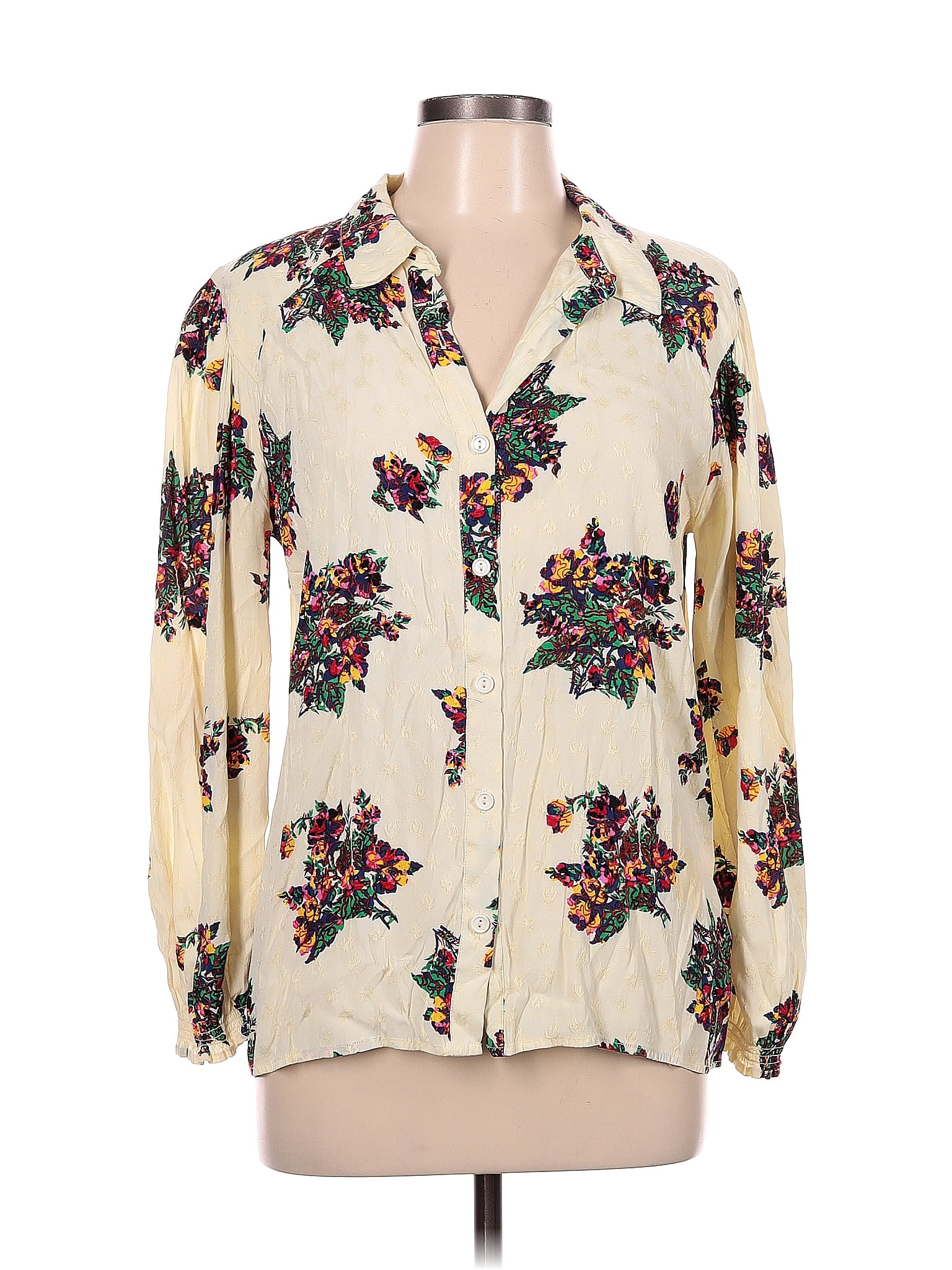 0099~Floral Printed DIAGONAL STRIPE Button Down Shirt