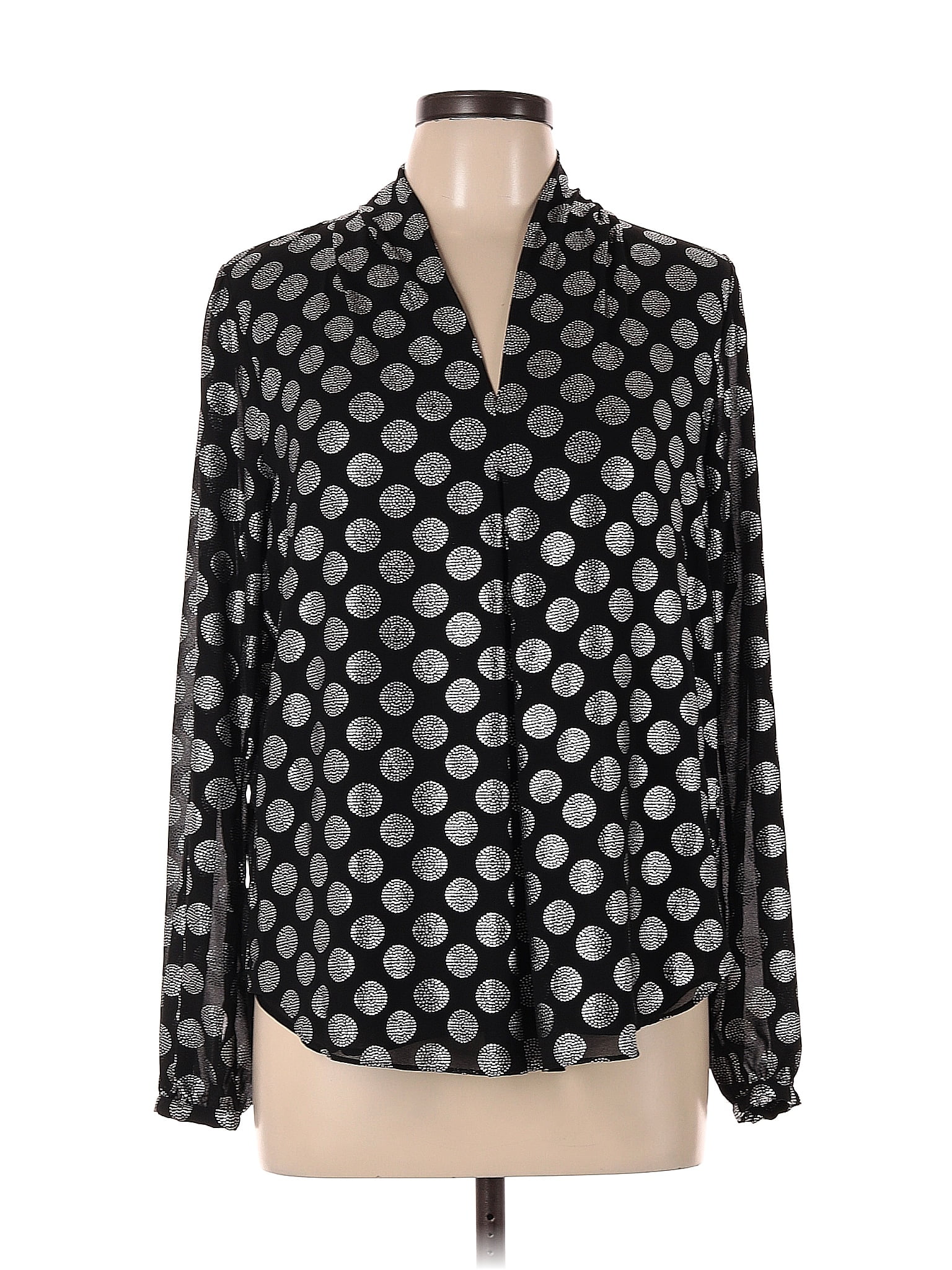 Michael Michael Kors 100 Polyester Polka Dots Black Long Sleeve Blouse