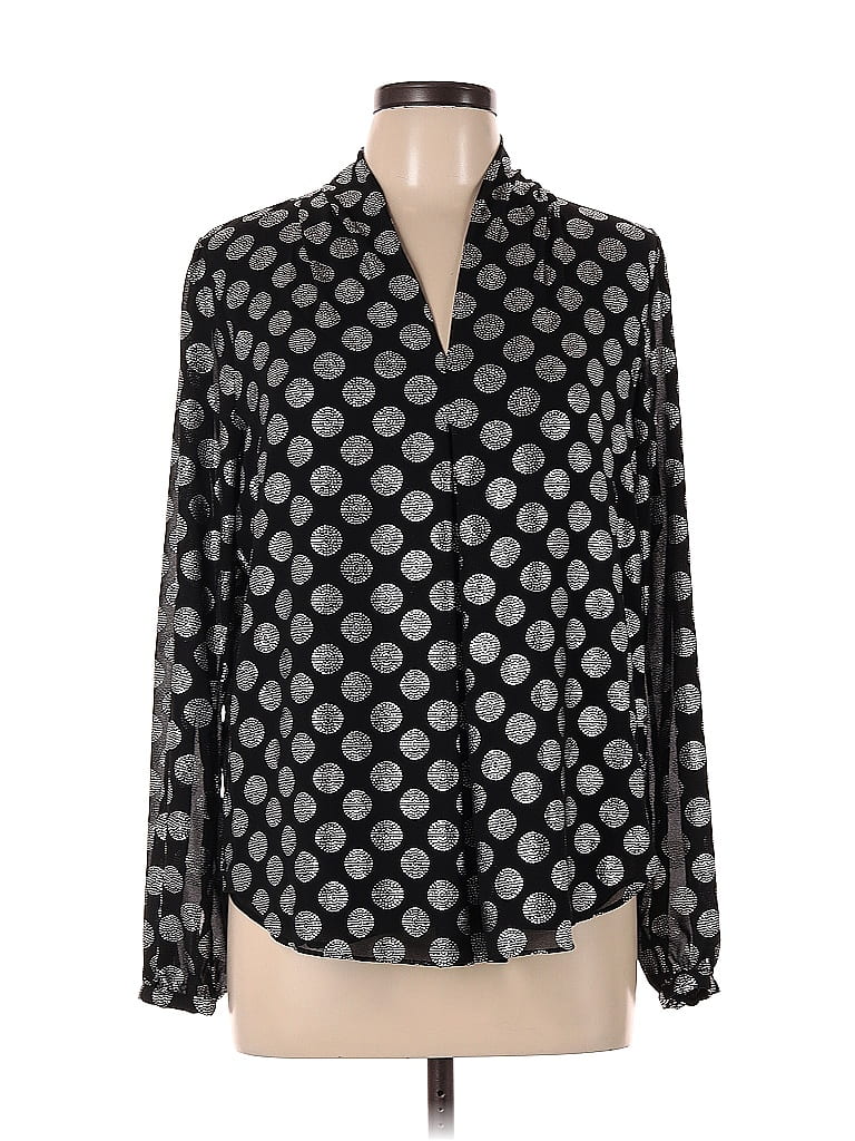 Michael Michael Kors 100 Polyester Polka Dots Black Long Sleeve Blouse