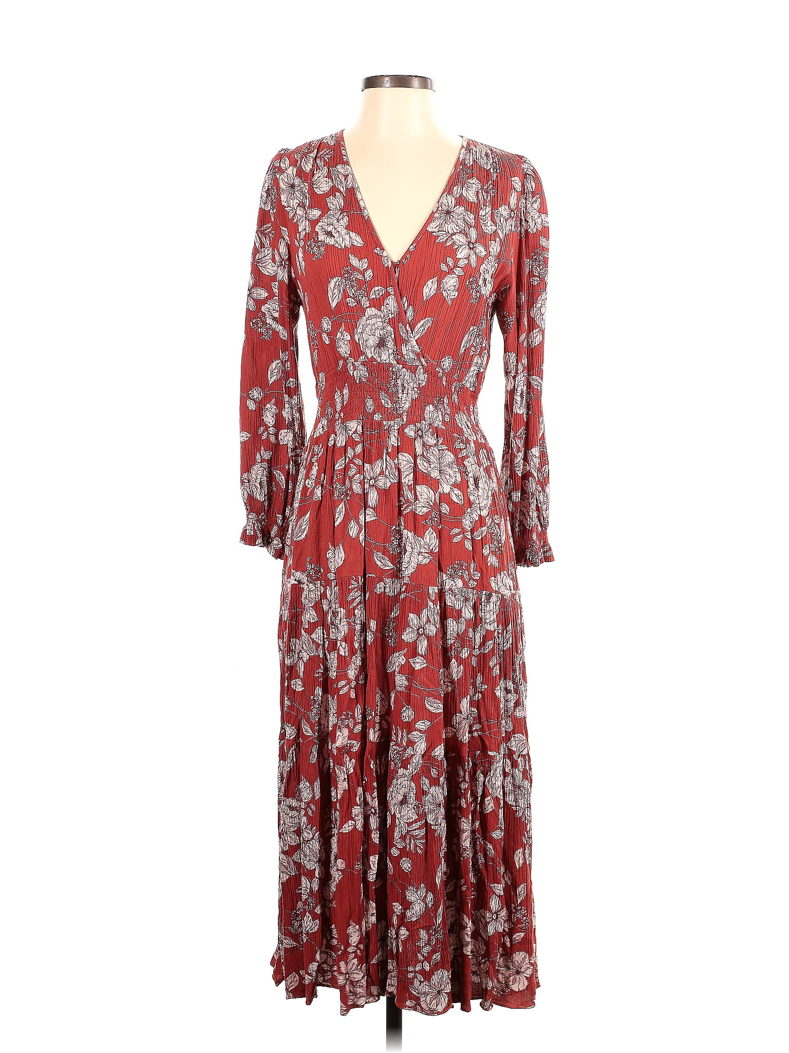 Dress Forum 100% Rayon Floral Motif Burgundy Casual Dress Size S - 70% ...