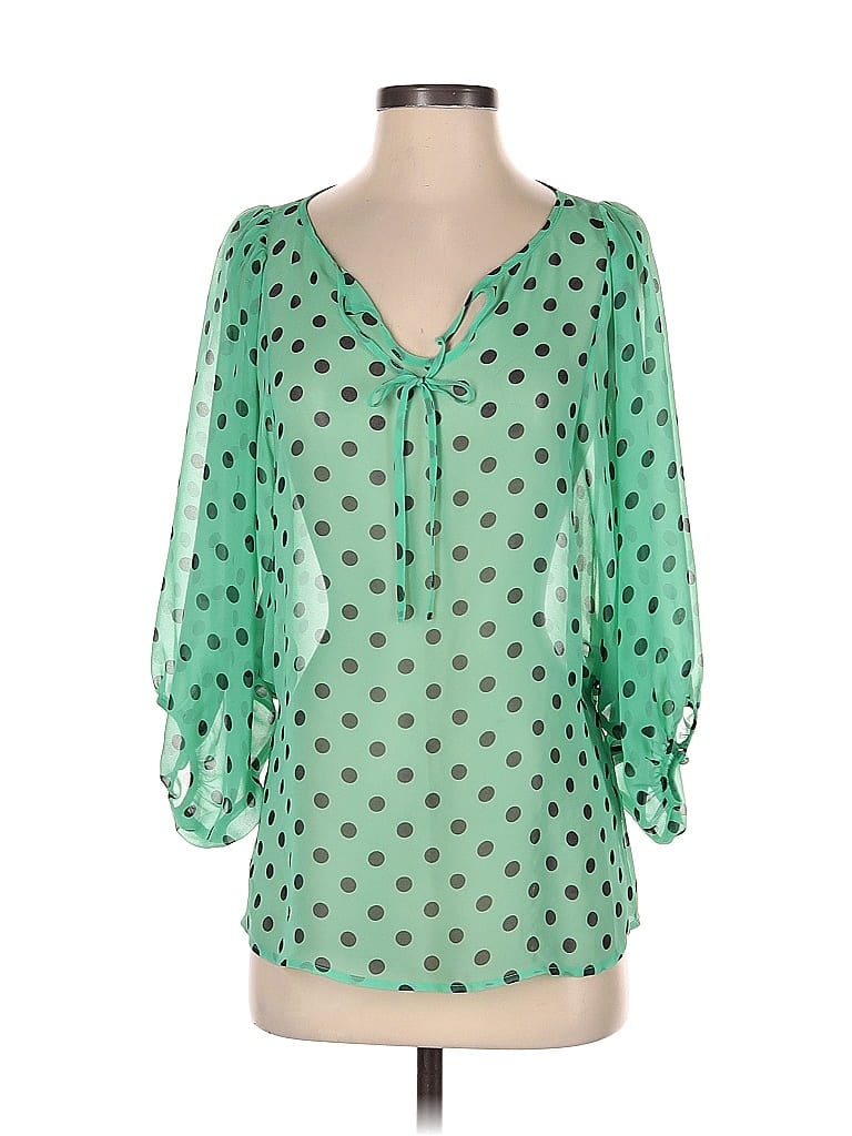 Hi There from Karen Walker 100% Polyester Polka Dots Green Long Sleeve Blouse Size 2 - photo 1