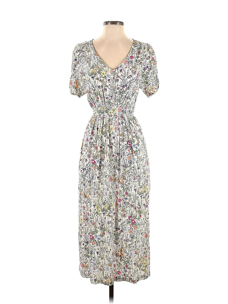 H&M 100% Viscose Floral Motif Floral Gray Casual Dress Size 2 - photo 1
