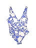 Summersalt Jacquard Floral Motif Acid Wash Print Damask Paisley Baroque Print Floral Stars Batik Brocade Graphic Tropical Paint Splatter Print Blue One Piece Swimsuit Size 14 - photo 2
