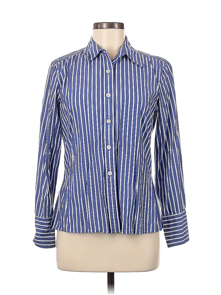 INC International Concepts 100% Cotton Stripes Blue Long Sleeve Button-Down Shirt Size 8 (Petite) - photo 1