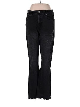 Ann Taylor LOFT Frayed High Rise Kick Crop Jeans in Washed Black Wash (view 1)