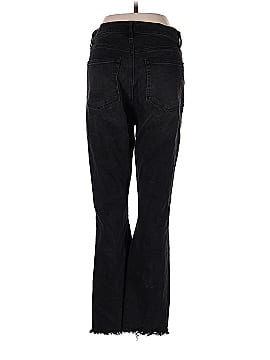 Ann Taylor LOFT Frayed High Rise Kick Crop Jeans in Washed Black Wash (view 2)