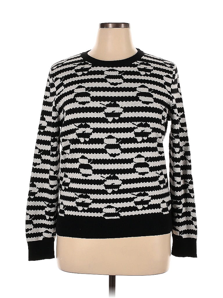 Joe Fresh Houndstooth Jacquard Chevron-herringbone Stripes Zebra Print Black Pullover Sweater Size XL - photo 1