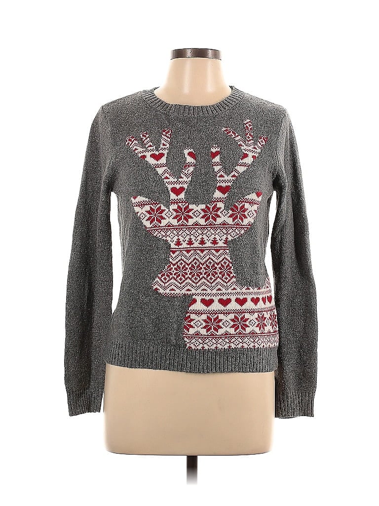 Kaisely Damask Aztec Or Tribal Print Gray Pullover Sweater Size L - photo 1