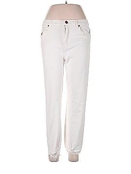 Ann Taylor LOFT Chewed Hem High Waist Slim Pocket Straight Crop Jeans in White (view 1)
