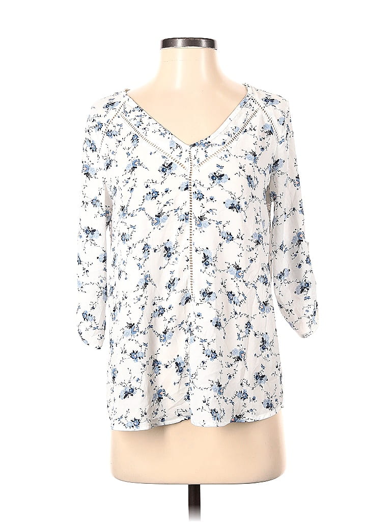 Sienna Sky 100% Polyester White Blue 3/4 Sleeve Blouse Size S - photo 1