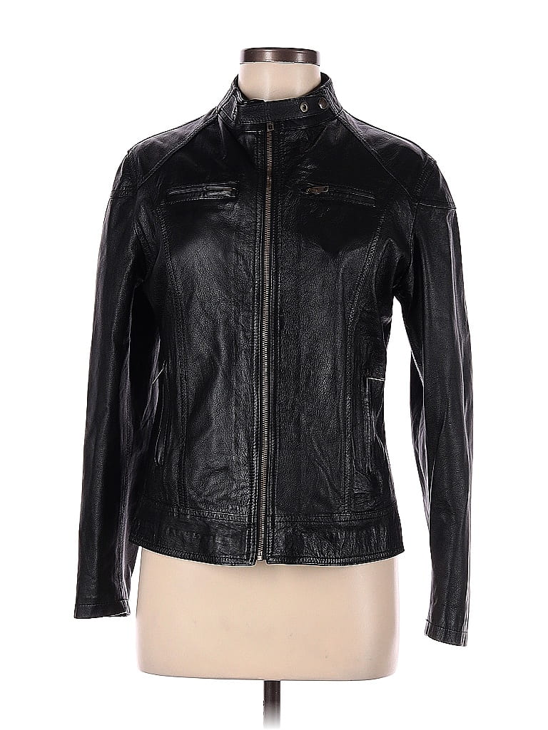 Vera Pelle 100% Viscose Solid Black Faux Leather Jacket Size 46 (IT) - photo 1