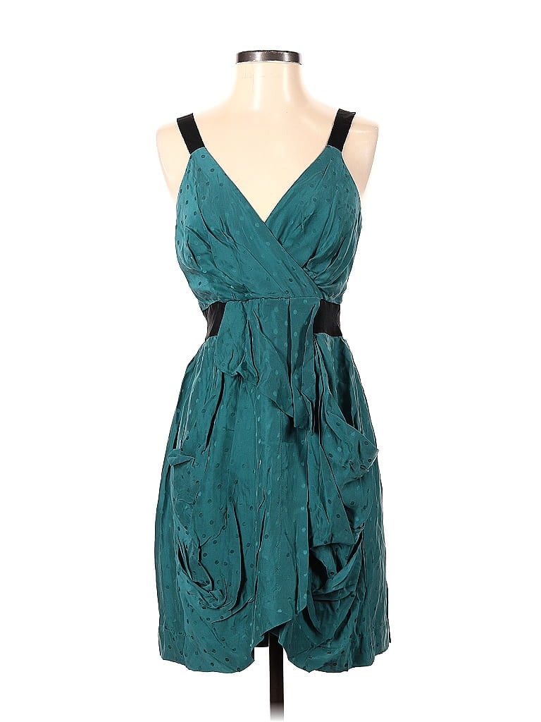Hype 100% Silk Jacquard Acid Wash Print Teal Cocktail Dress Size 4 - photo 1