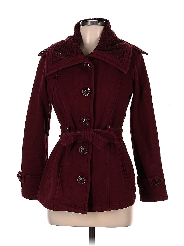 Sebby Coat Ruffles Sebby Collection Burgundy Coat Size M - 70% off | ThredUp