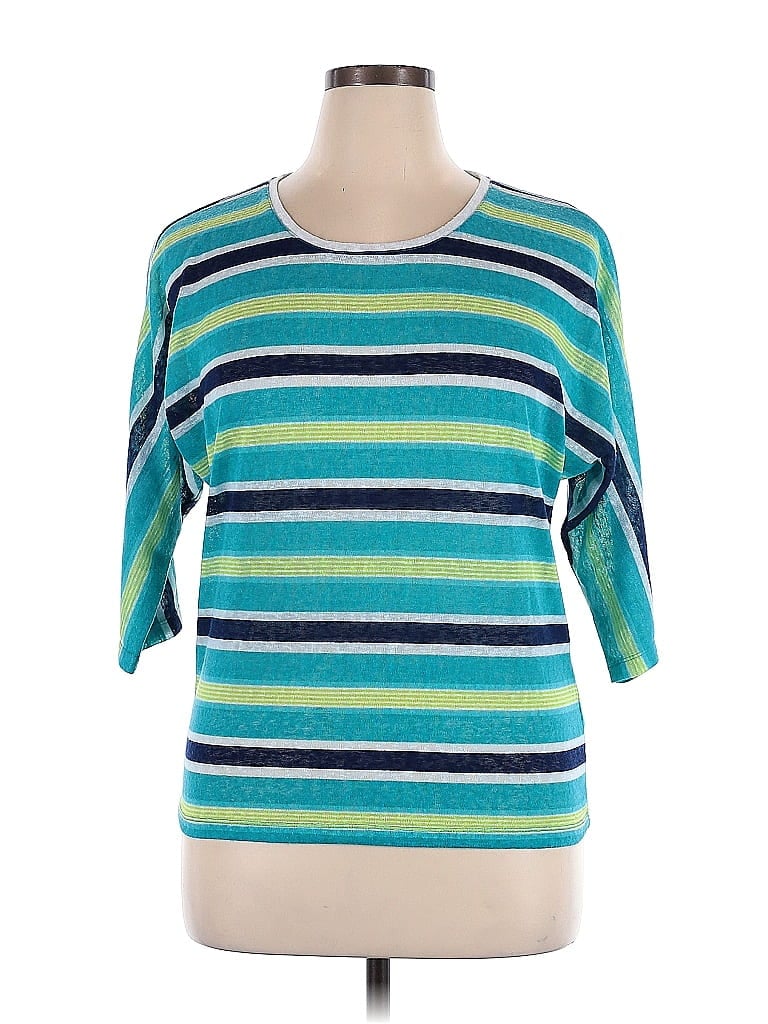 Click to view more detailed imagery on our partner's website Pre-owned Tribal 3/4 Sleeve Top Teal Boatneck Tops In Blue