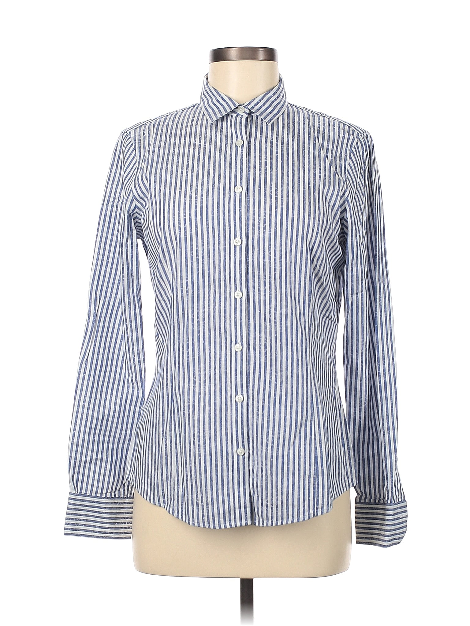 Brooks Brothers 100% Cotton Stripes Blue Long Sleeve Button-Down Shirt ...