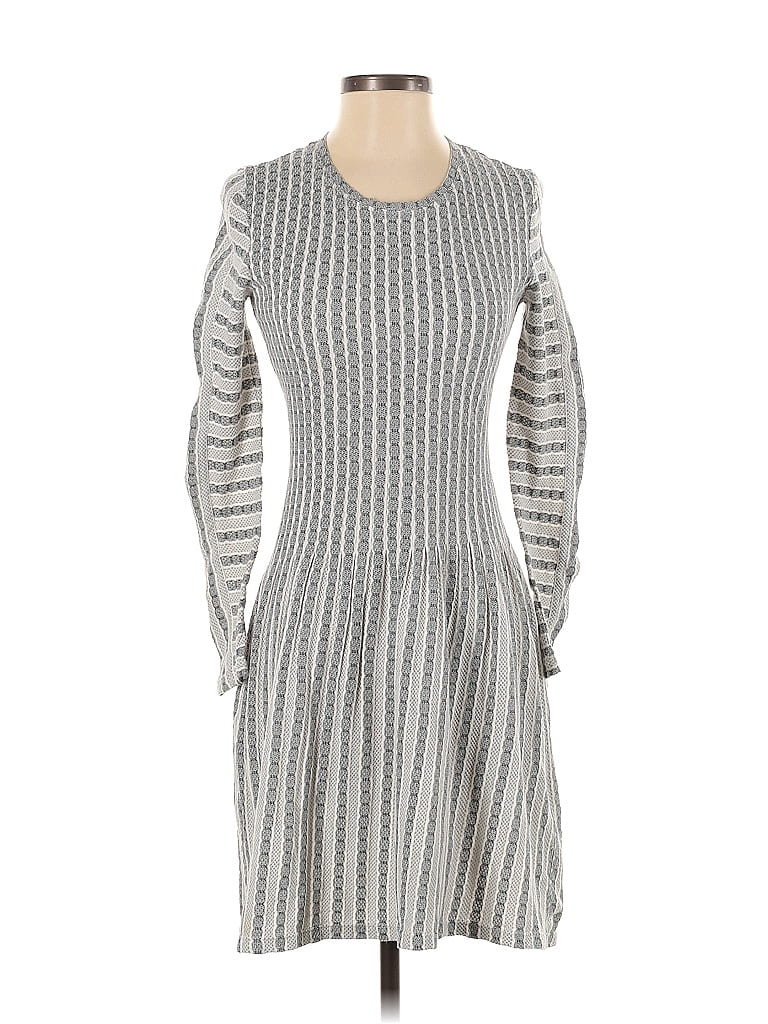 BCBGMAXAZRIA Houndstooth Marled Tweed Fair Isle Chevron-herringbone Gray Casual Dress Size S - photo 1