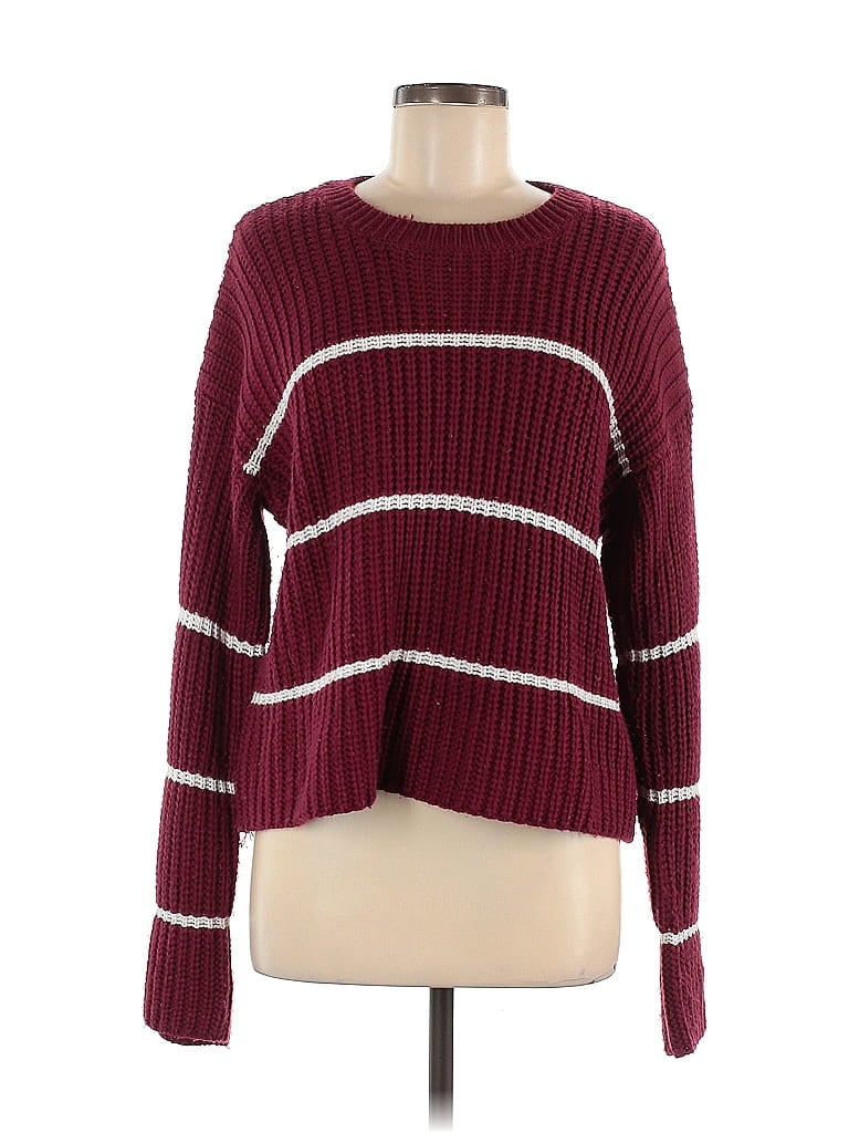 Dee Elly 100% Acrylic Stripes Burgundy Pullover Sweater Size M - photo 1