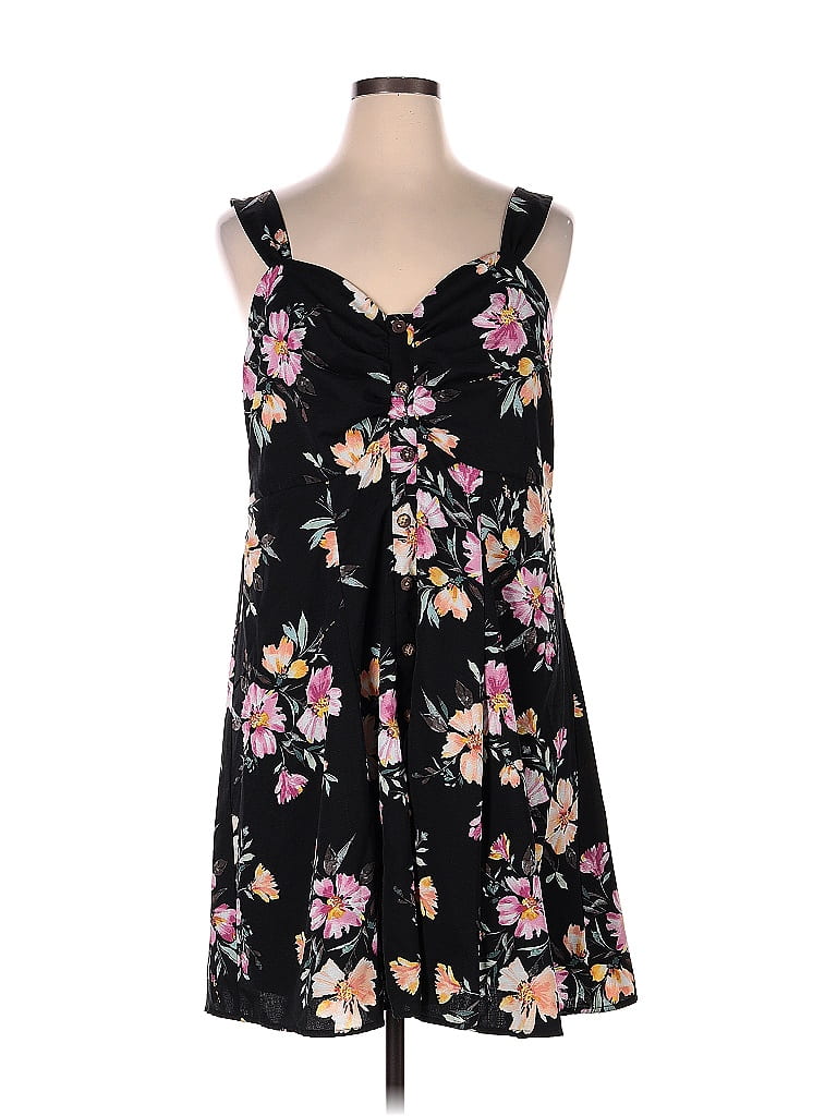 Trixxi 100% Polyester Floral Motif Floral Black Casual Dress Size 1X (Plus) - photo 1