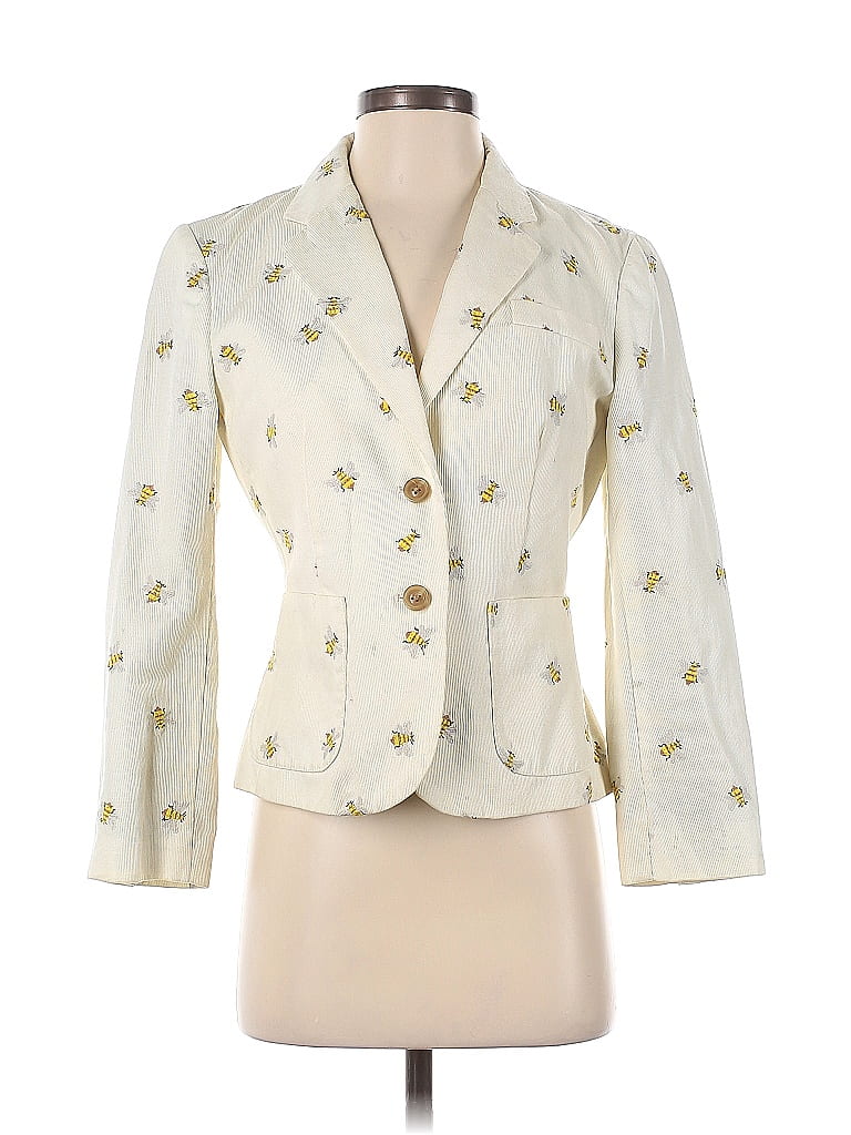 Daughters of the Liberation Jacquard Floral Motif Damask Floral Stars Brocade Polka Dots Ivory Blazer Size 4 - photo 1