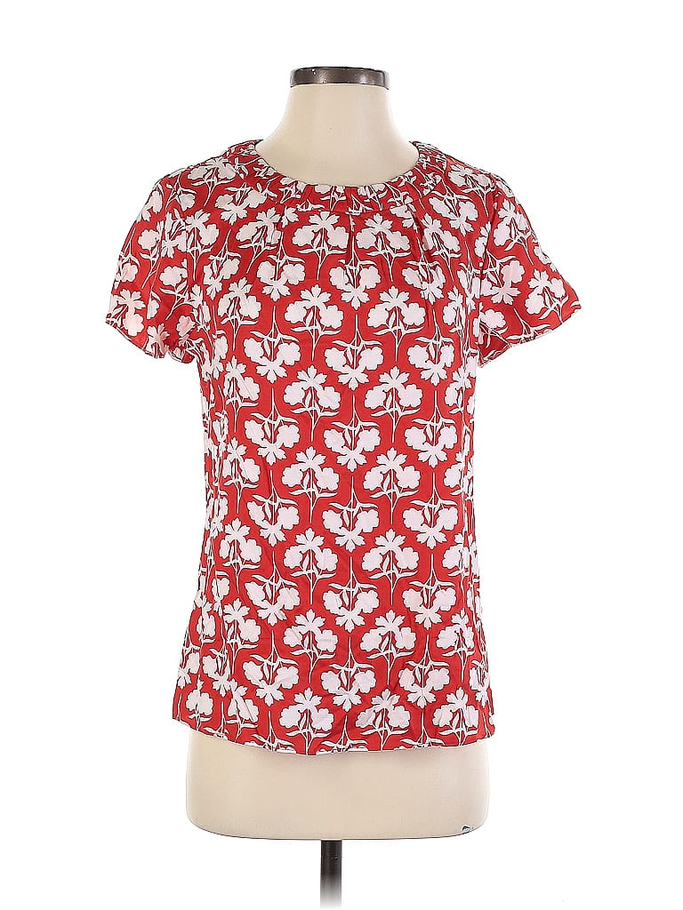 Boden Damask Batik Brocade Red Short Sleeve Silk Top Size 4 - photo 1
