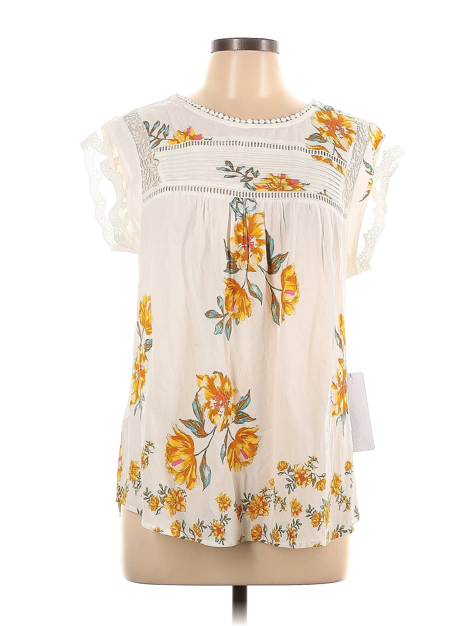 Daniel Rainn 100% Rayon Floral White Ivory Short Sleeve Top Size L - 68 ...