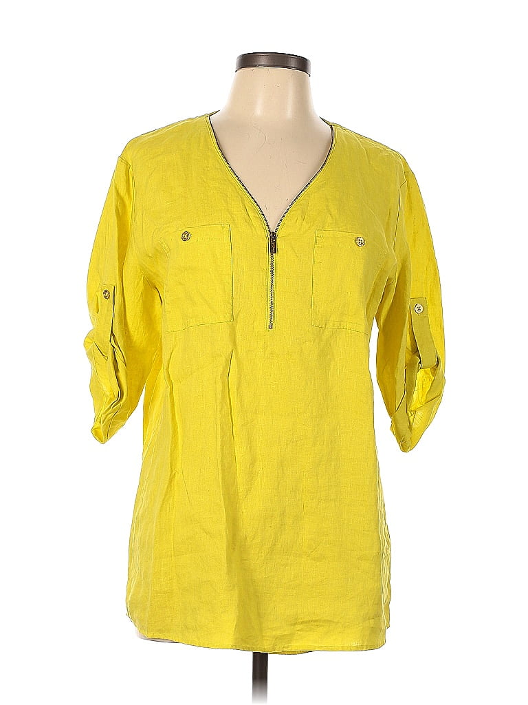 Company Ellen Tracy 100% Linen Yellow Long Sleeve Blouse Size L - photo 1