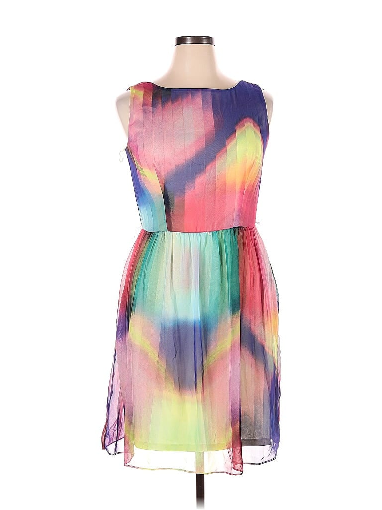 Ronni Nicole 100% Polyester Graphic Color Block Paint Splatter Print Ombre Tie-dye Purple Cocktail Dress Size 14 - photo 1