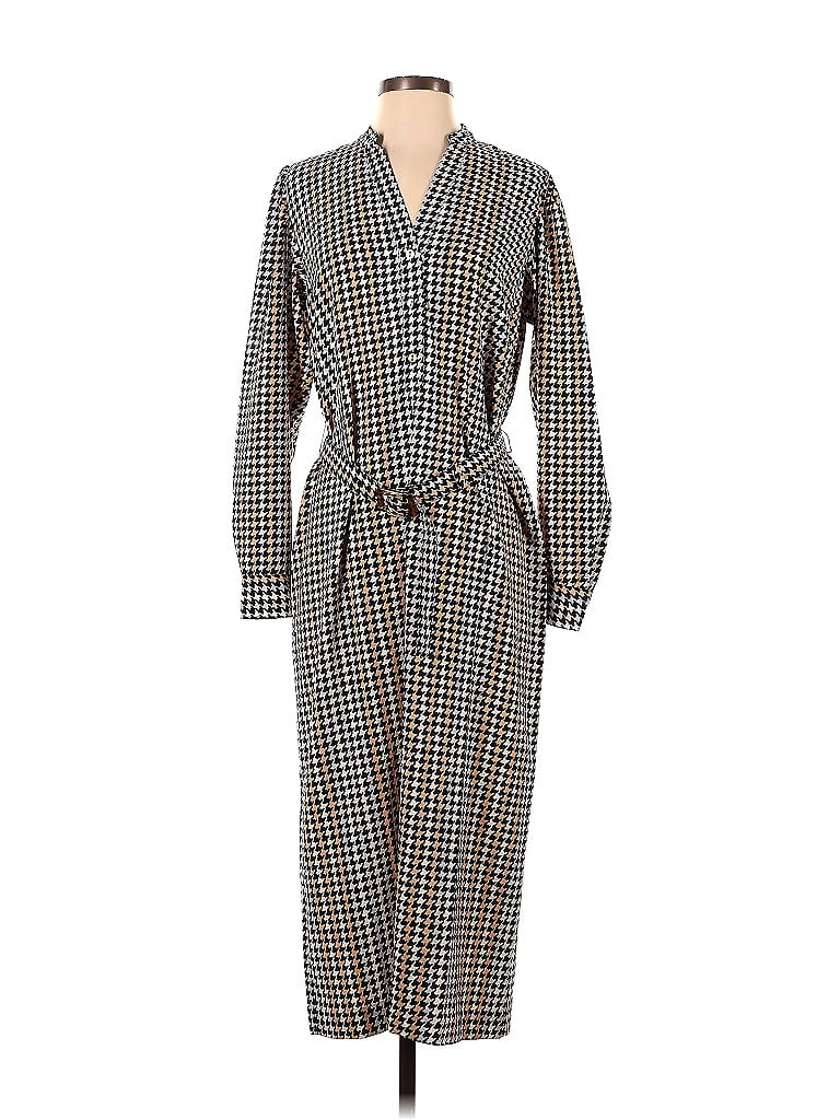 Ann Taylor 100% Polyester Houndstooth Checkered-gingham Grid Plaid Brown Casual Dress Size 4 - photo 1