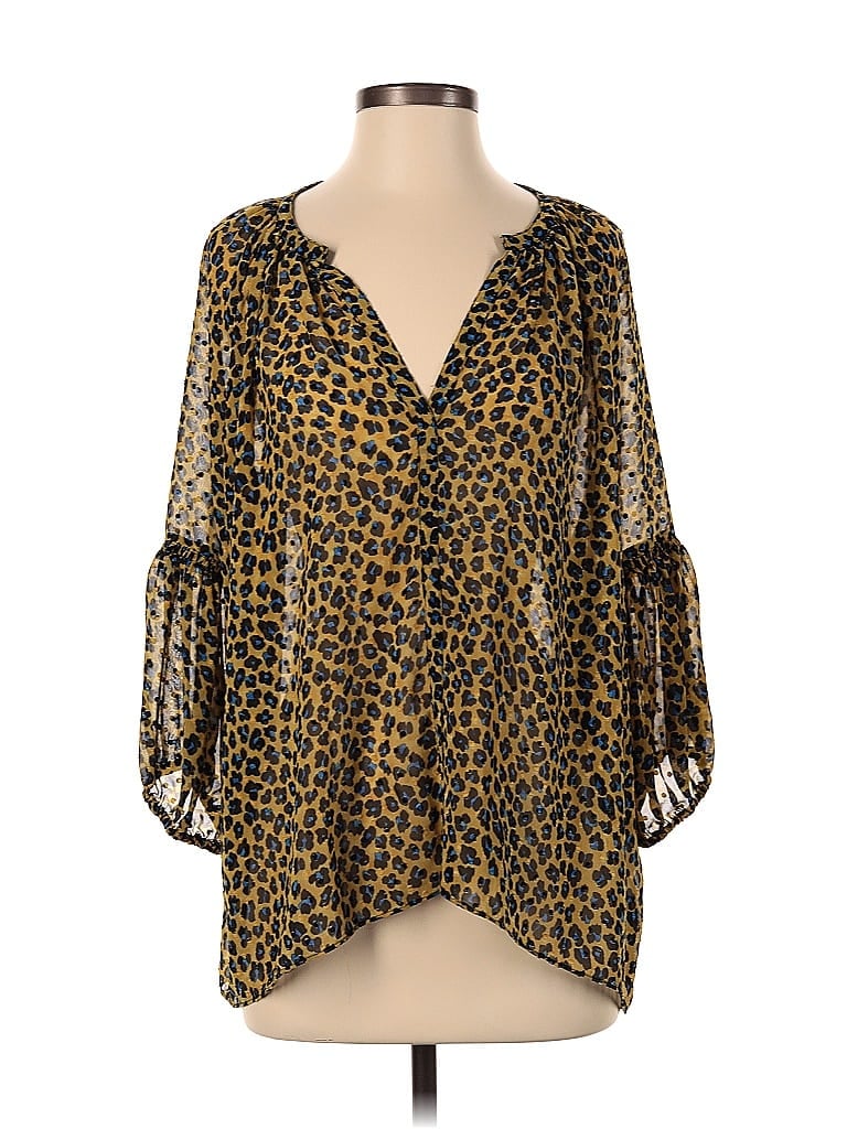 Traffic People 100% Polyester Animal Print Gold 3/4 Sleeve Blouse Size S - photo 1