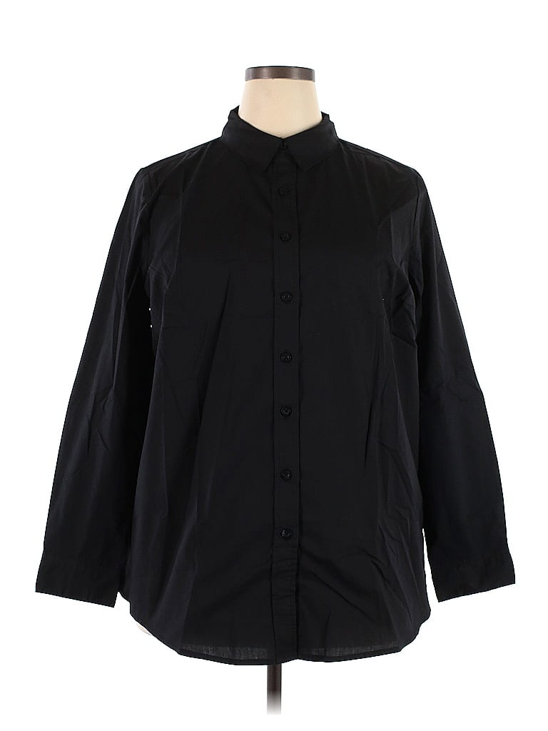 Woman Within Solid Black Long Sleeve Button Down Shirt Size 18 20