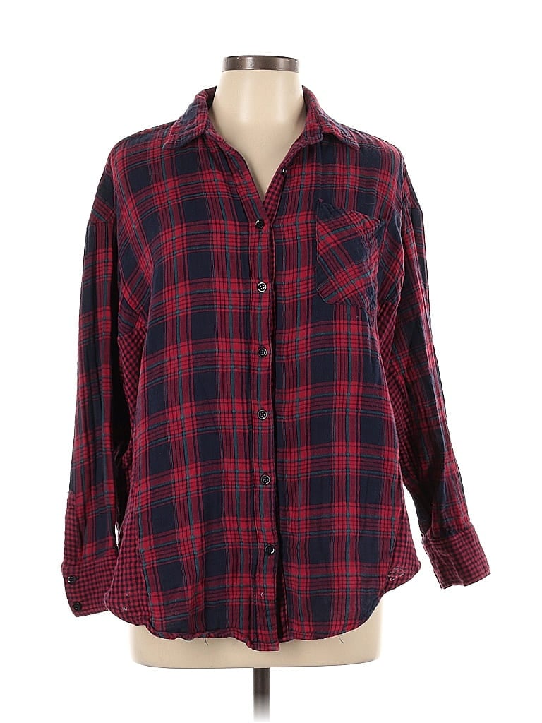Hopely 100% Rayon Plaid Red Long Sleeve Button-Down Shirt Size L - photo 1