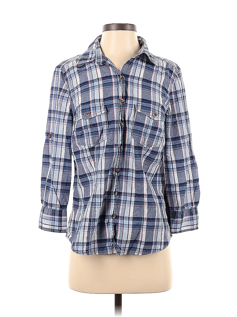 Kenar 100% Cotton Plaid Blue Long Sleeve Button-Down Shirt Size M - photo 1