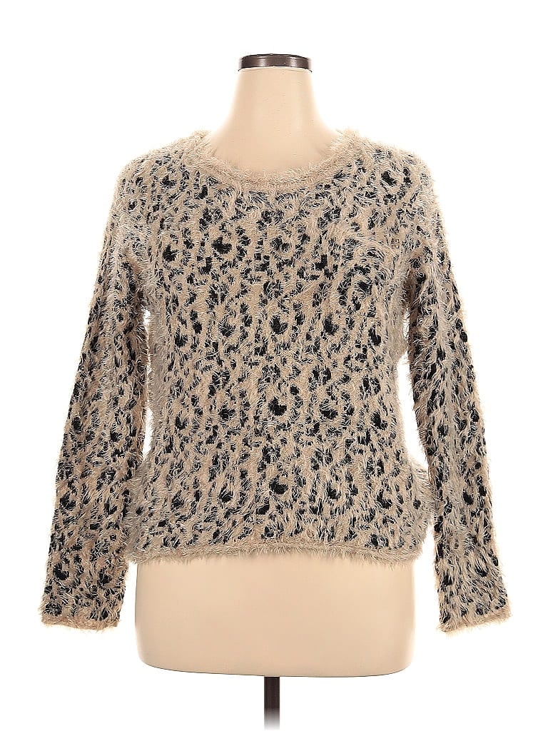 XOXO Paisley Tweed Floral Animal Print Tan Pullover Sweater Size XL - photo 1