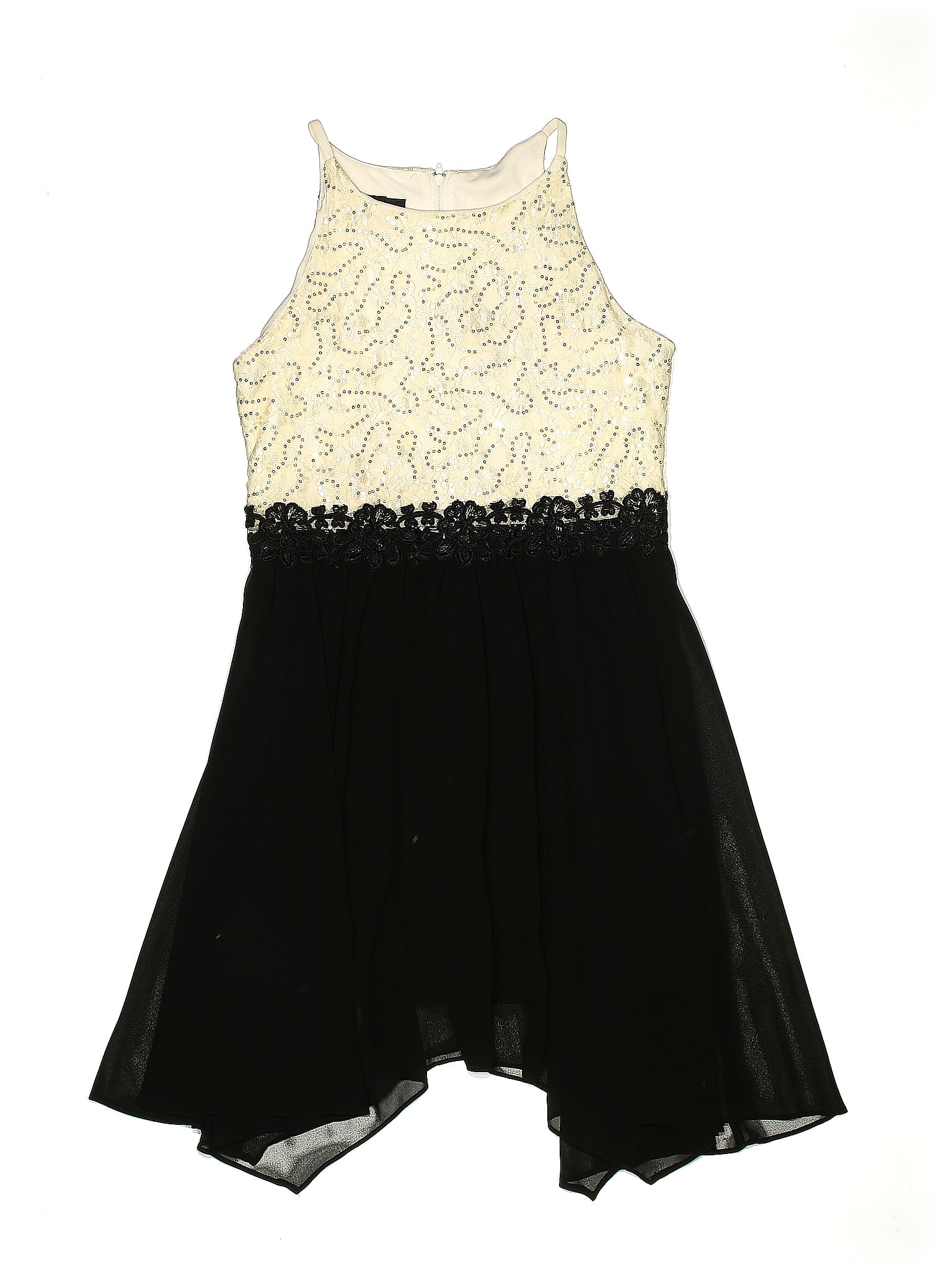 Robe BCX Girl Manches Courtes Dentelle - Noir Et Crème, Taille 12, Neuve Sans étiquettes