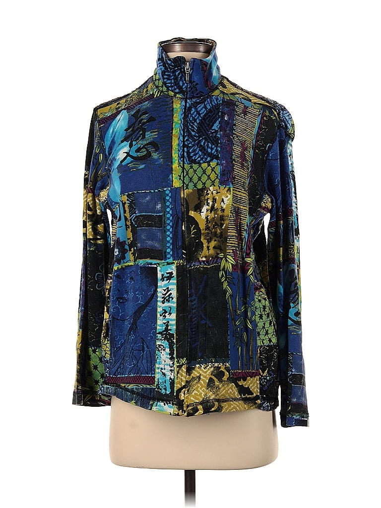 Chico's 100% Cotton Jacquard Tortoise Floral Motif Snake Print Acid Wash Print Paisley Baroque Print Batik Graphic Blue Jacket Size Sm (0) - photo 1