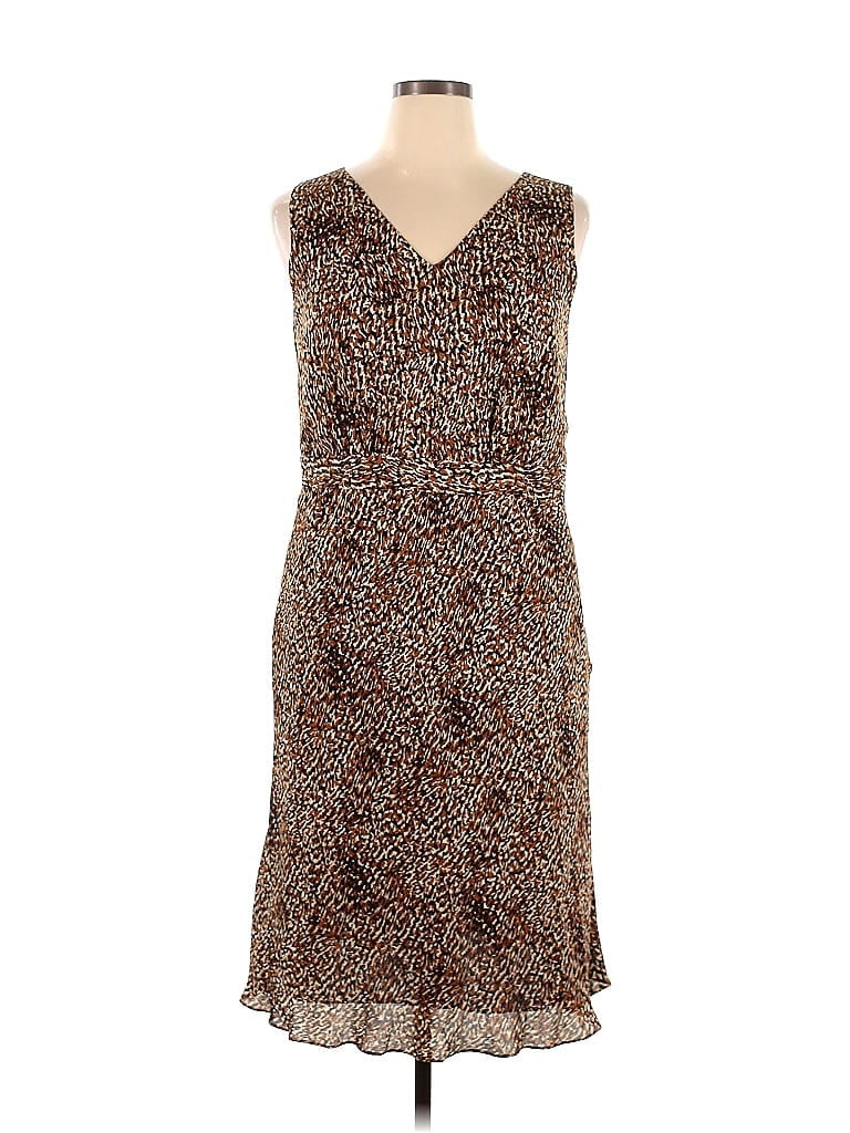 Alfani 100% Silk Tortoise Snake Print Animal Print Leopard Print Brown Casual Dress Size 14 - photo 1