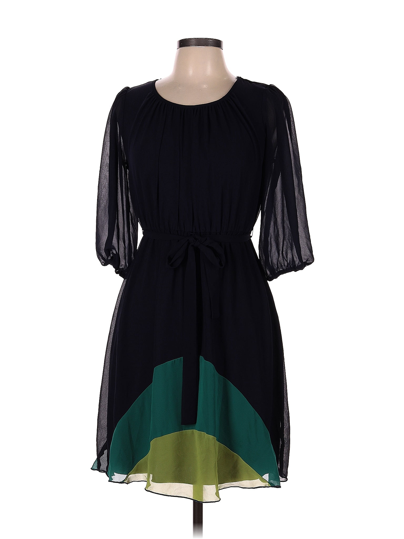 Robe Cocktail En Focus Studio - Taille 6 - Bleu Et Blanc Cassé - Sans Manches, Col Halter - Occasion Très Bon état